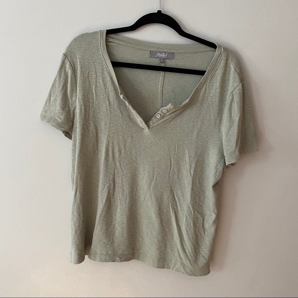 Marled by Reunited Clothing Green Vneck Button Tee